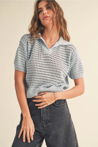 Crochet Knit Collared Top