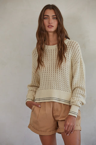 Knit Cable Sweater Crew Neck Long Sleeve Top