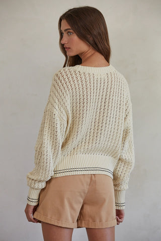 Knit Cable Sweater Crew Neck Long Sleeve Top